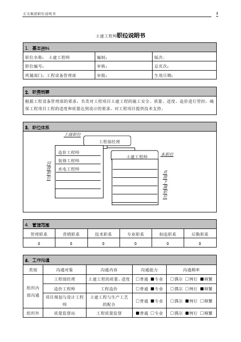 土建工程师职位说明书