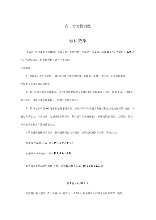 2020-2021学年山东省济南市高三二模考试(针对性训练)数学试题(理)及答案解析