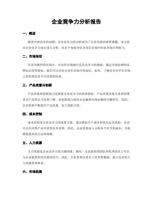 企业竞争力分析报告