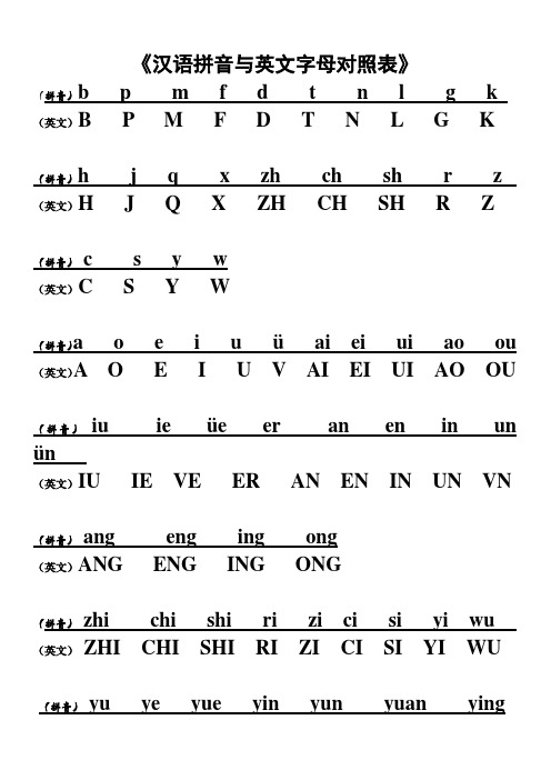 汉语拼音和英文字母对照表