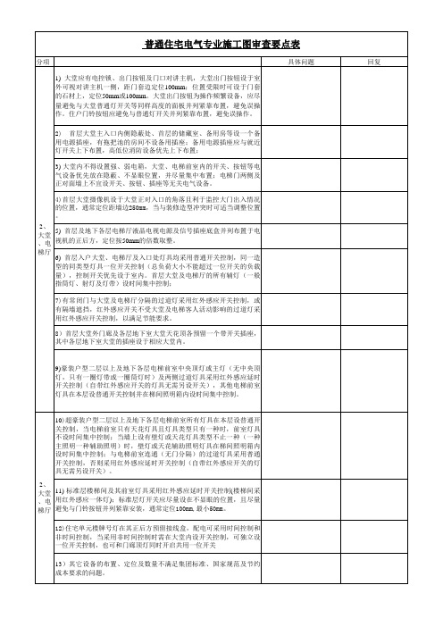 住宅电气设计施工图审查要点表