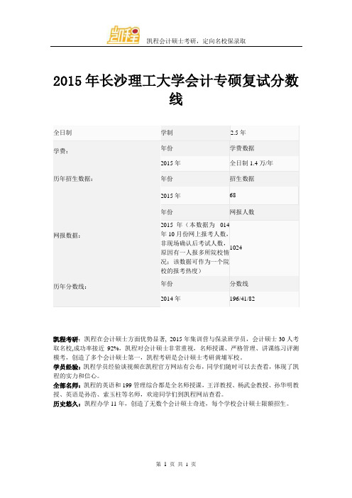 2015年长沙理工大学会计专硕复试分数线