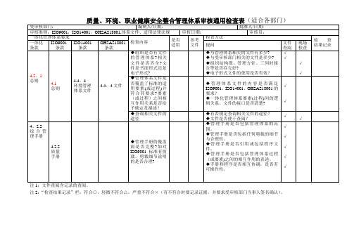 质量-环境-职业健康体系整合的内审检查表