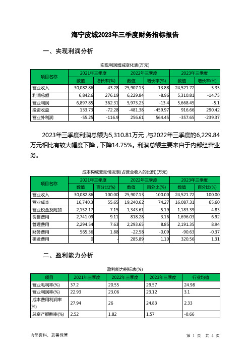 002344海宁皮城2023年三季度财务指标报告