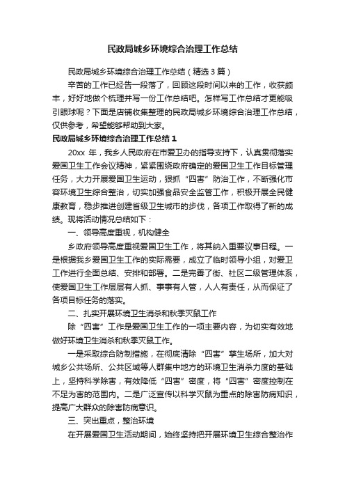 民政局城乡环境综合治理工作总结