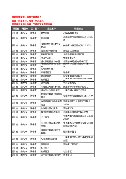 新版四川省南充市阆中市厨卫电器企业公司商家户名录单联系方式地址大全155家