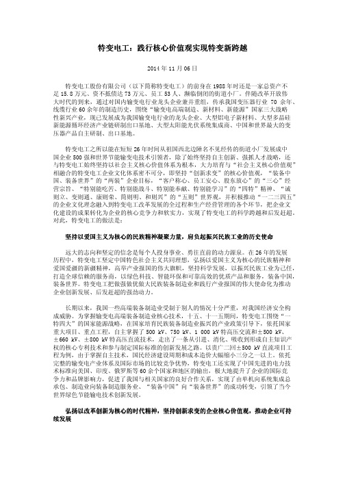 特变电工：践行核心价值观实现特变新跨越