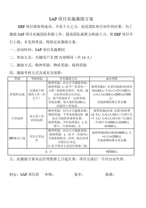 SAP项目实施激励方案