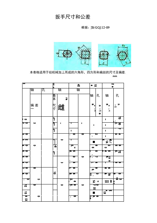 螺栓与扳手尺寸对照表