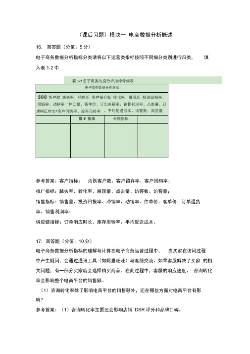 课后习题模块一电商数据分析概述