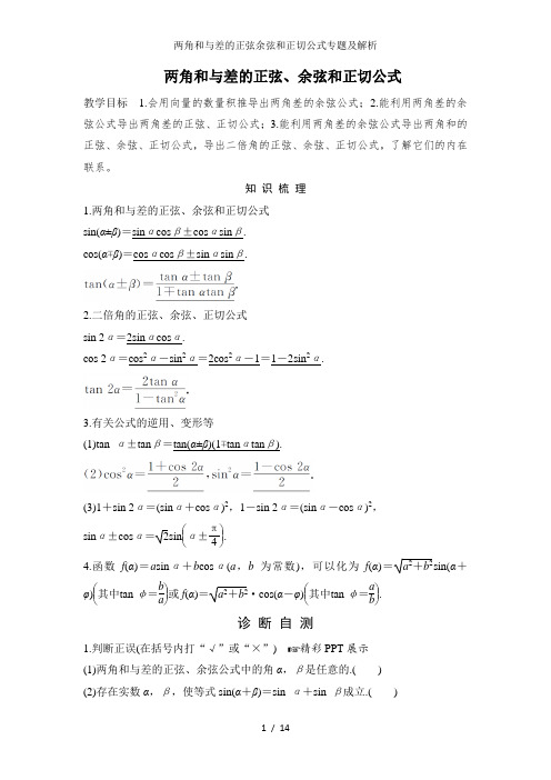 两角和与差的正弦余弦和正切公式专题及解析