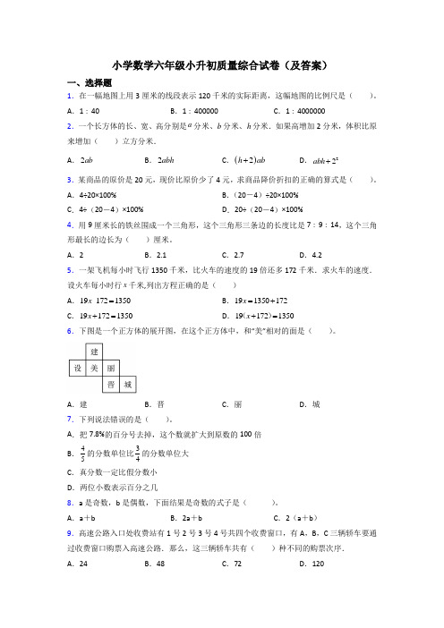 小学数学六年级小升初质量综合试卷(及答案)