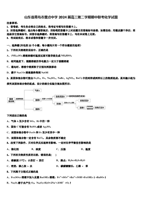 山东省青岛市重点中学2024届高三第二学期期中联考化学试题含解析