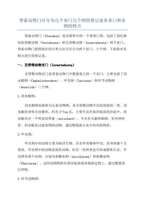 脊索动物门可分为几个亚门几个纲简要记述各亚门和各纲的特点