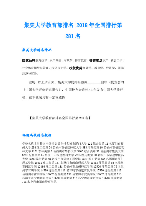 集美大学教育部排名 全国排行第281名