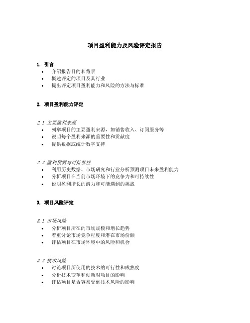 项目盈利能力及风险评定报告提纲