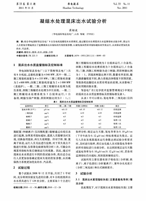 凝结水处理混床出水试验分析