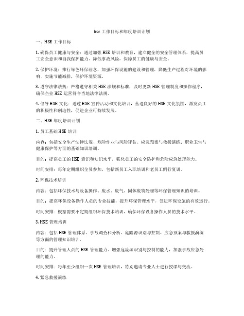 hse工作目标和年度培训计划