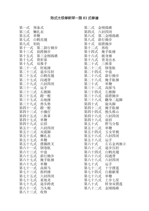 陈式太极拳新架一路83式拳谱