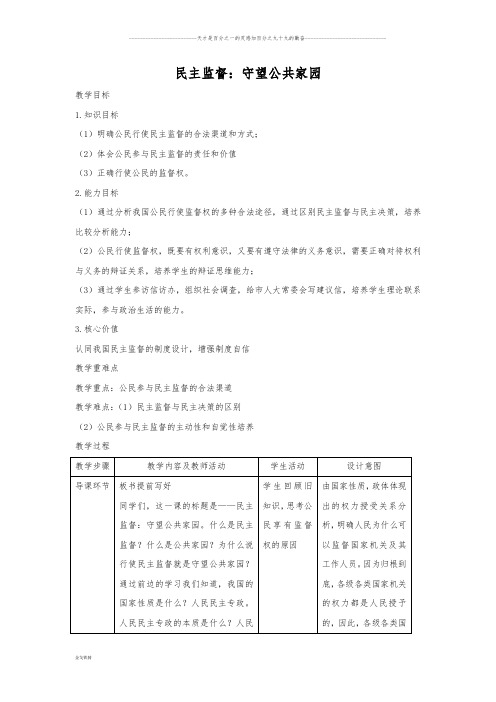 人教版高中政治必修二：2.4 民主监督：守望公共家园  教案 (2)