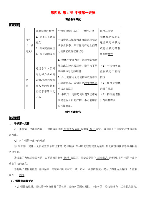 新教材高中物理第4章力和运动的关系“牛顿运动定律”导学案新人教版必修1