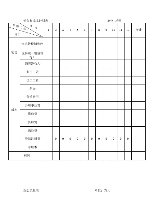 销售和成本计划表、现金流量计划表模板