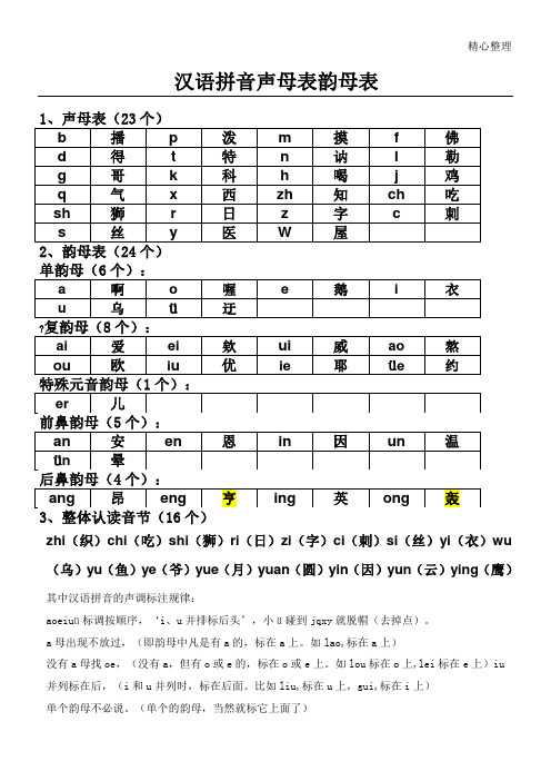 汉语拼音声母韵母全表格模板