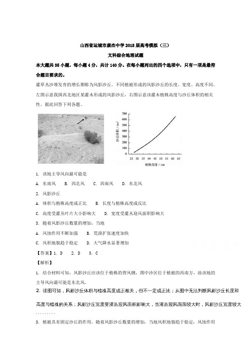 山西省运城市康杰中学2018届高考模拟(三)文科综合地理试题Word版含解析