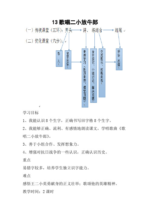 新苏教版二年级语文下册《文 13 歌唱二小放牛郎》教学设计_1