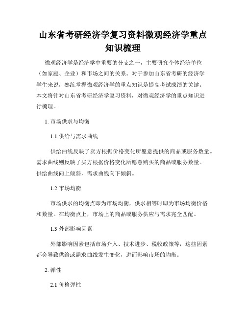 山东省考研经济学复习资料微观经济学重点知识梳理