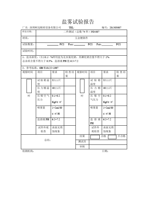 盐雾试验报告 2