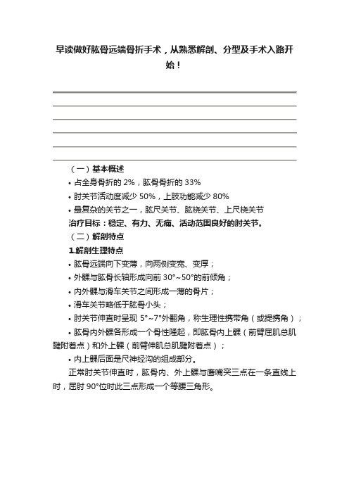 早读做好肱骨远端骨折手术，从熟悉解剖、分型及手术入路开始！