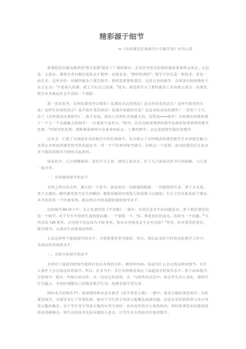 精彩源于细节---《名师课堂经典细节小学数学卷》读书心得