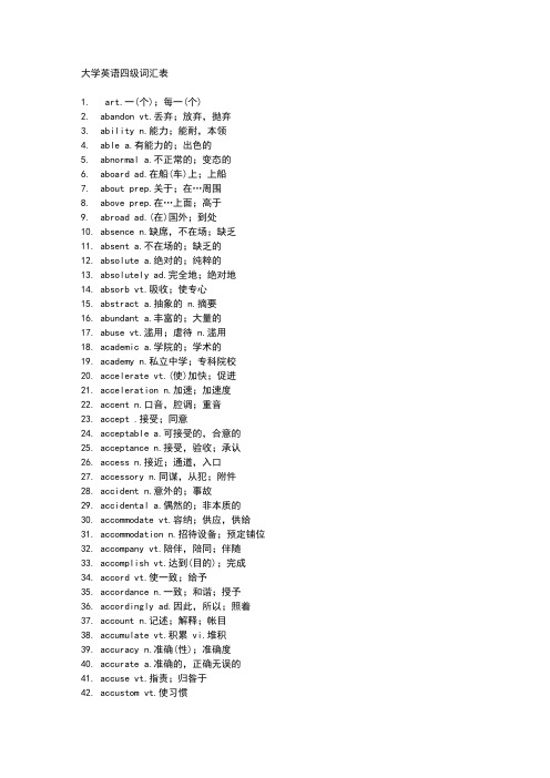 绝对完整的大学英语四级词汇表Word版