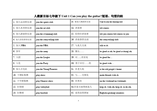 七下Unit 1 归纳汉英对照版