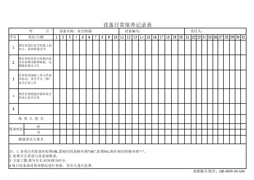 真空烘箱设备日常保养记录表