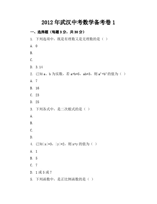 2012年武汉中考数学备考卷1