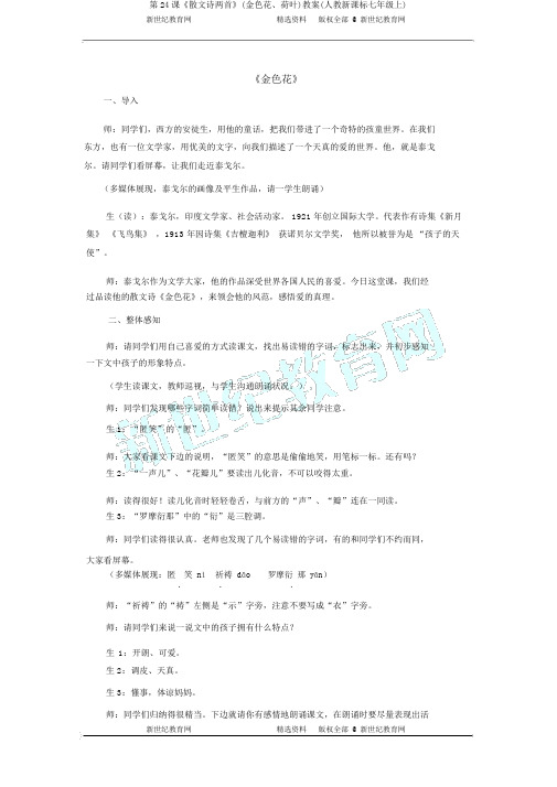第24课《散文诗两首》(金色花、荷叶)教案(人教新课标七年级上)