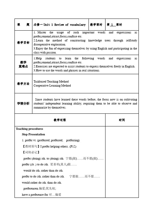 Unit1TeenagelifeReviewofvocabulary教学设计高中英语人教版