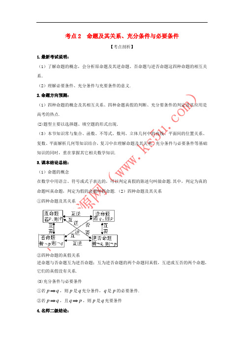 2018届高考数学 黄金考点精析精训 考点02 命题及其关系、充分条件与必要条件 文