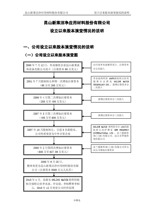 昆明某公司资料设立以来股本演变情况的说明