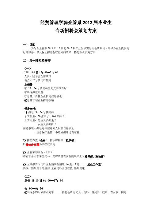 管理学院企管系2012届毕业生专场招聘会策划方案