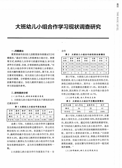 大班幼儿小组合作学习现状调查研究