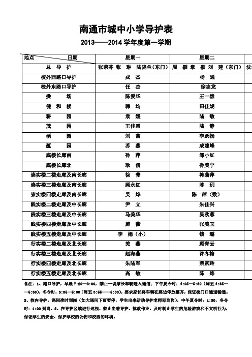 南通市城中小学导护表