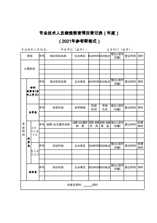 专业技术人员继续教育情况登记表(年度)(2021年参考新格式)