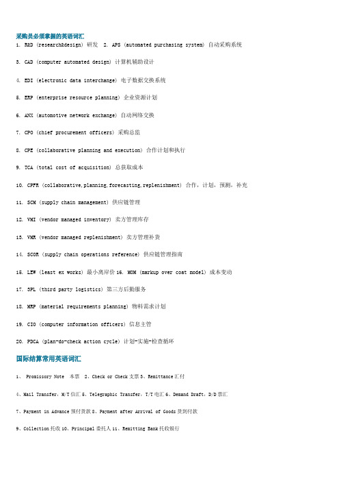 采购员必须掌握的英语词汇