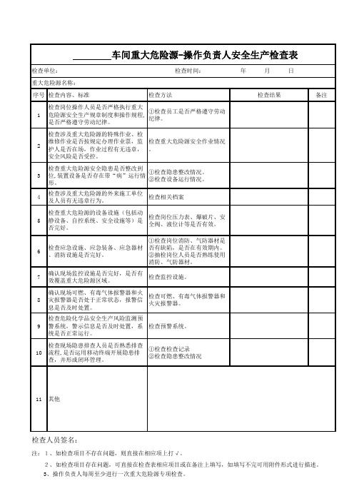 重大危险源-操作负责人安全生产检查表