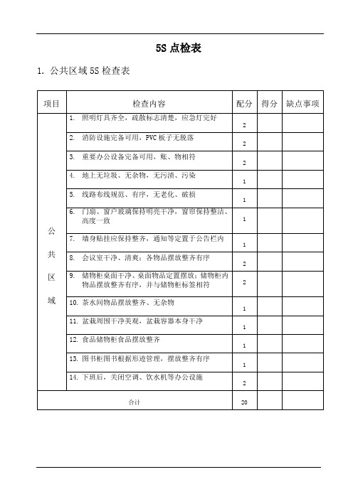 5s点检表