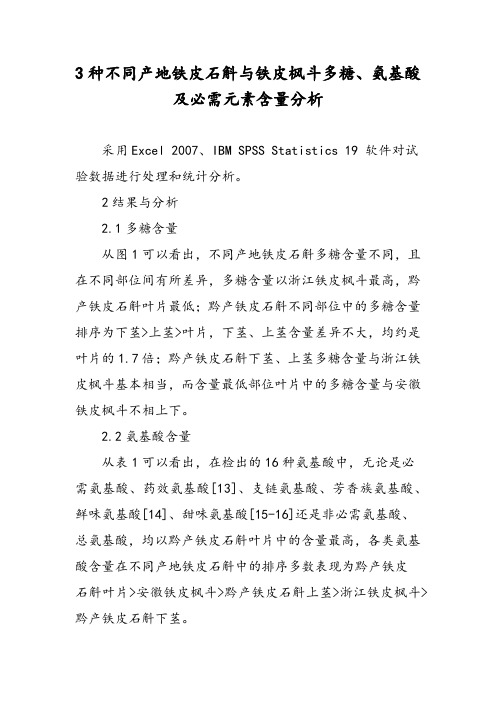 3种不同产地铁皮石斛与铁皮枫斗多糖、氨基酸及必需元素含量分析