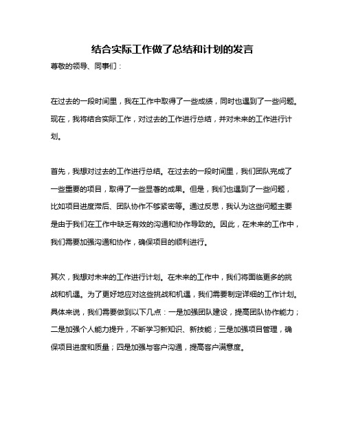 结合实际工作做了总结和计划的发言